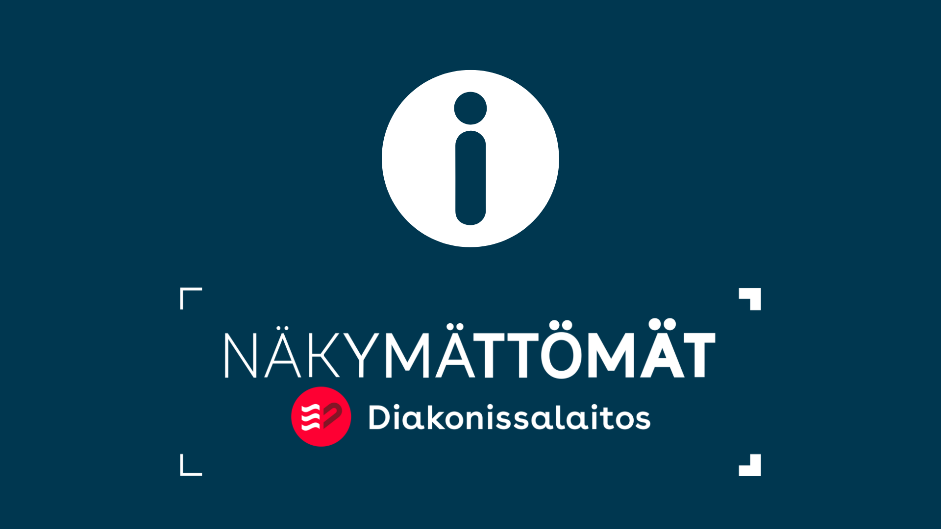 Sinisellä pohjalla i-kirjain ja Näkymättömät-Diakonissalaitos-logo